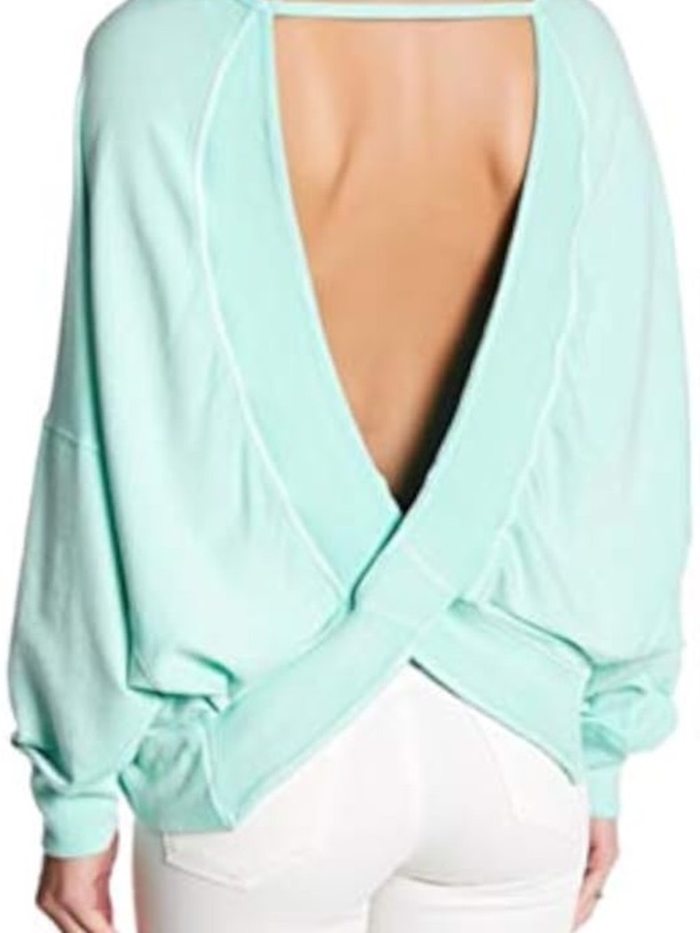 Free People Back It Up Open-Back Cross-Hem Pullover